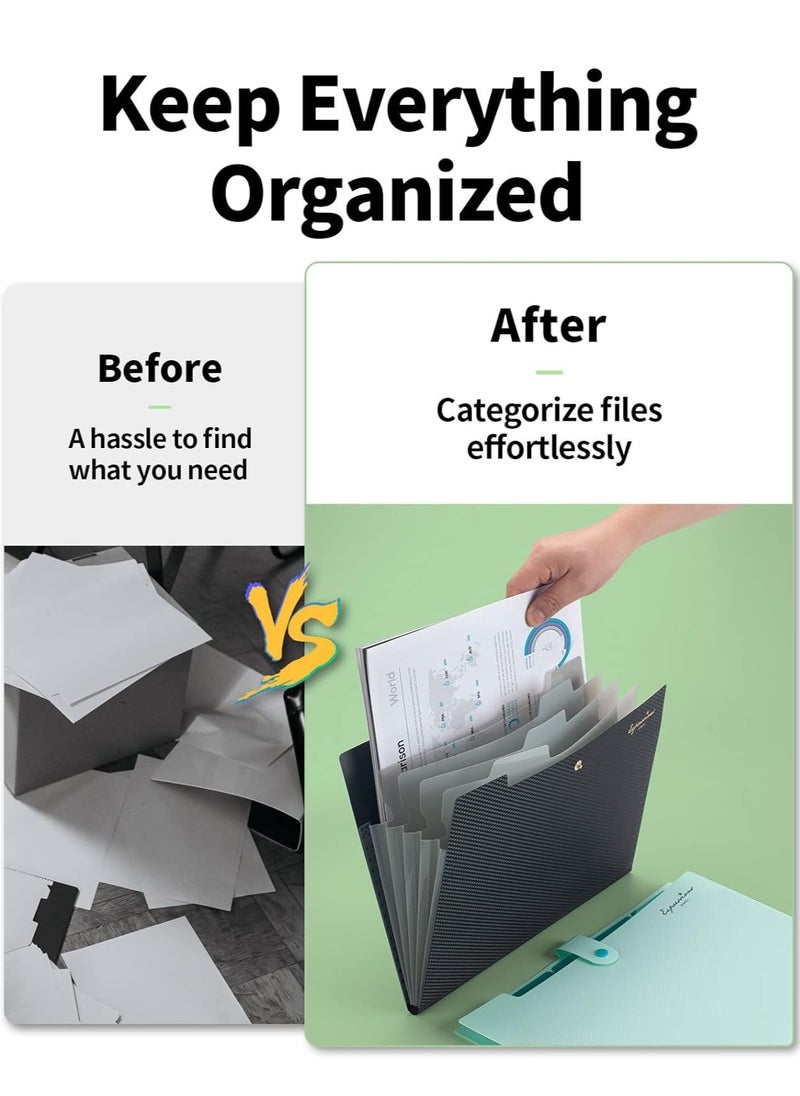 SYOSI Expanding File Folder, Accordion File Organizer with 5 Pocket Folders, Letter Size Portable Paper Organizer, Sleek Filing Folders with Snap Closure for School Office Supplies, A4 Size, Black  - Image 5