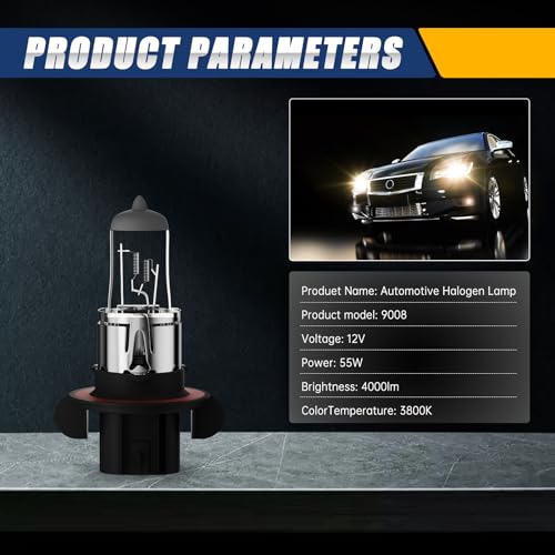 OKOENIEO 9008/H13 Halogen Car Headlight Bulbs, High and Low Beam, 3800K, 4000 Lumens,Automotive Headlight Bulbs,Low Beam Lights,High Beam, H13 Car Light Bulb, Pack of 2 - Image 3