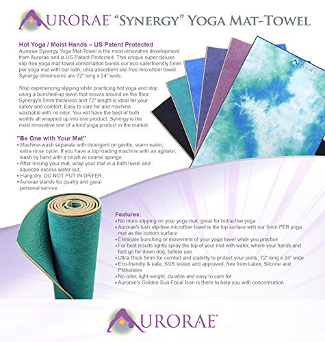AURORAE Synergy 2in1 Hot Yoga Mat with integrated Non Slip Microfiber Towel. No Slipping No Bunching/Odor Patent Protected, Machine Washable - Image 3