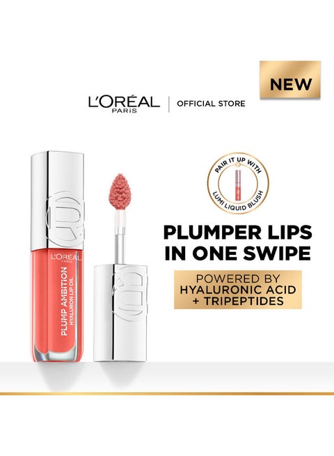 لوريال باريس بلَمب أمبيشن زيت شفاه هيالورون، زيت شفاه لتكبير الشفاه مع حمض الهيالورونيك وثلاثي الببتيدات لترطيب يدوم 24 ساعة، 5 مل، نود ماكارون 650