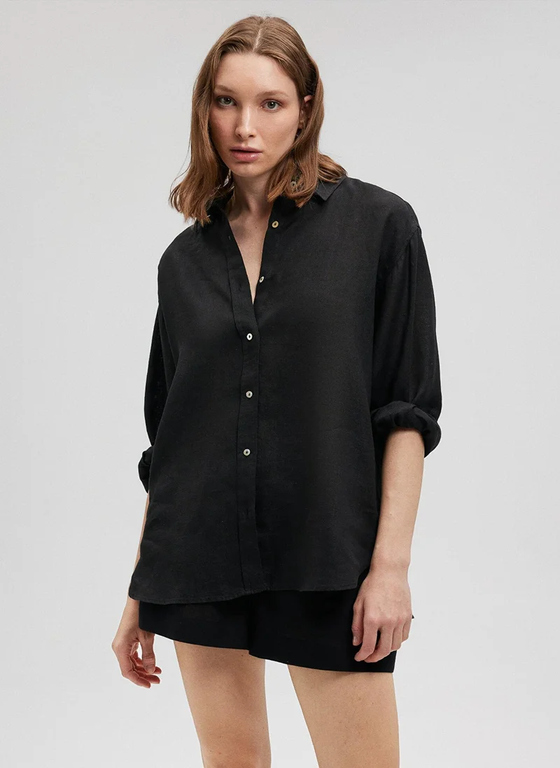 مافي Black Linen Shirt