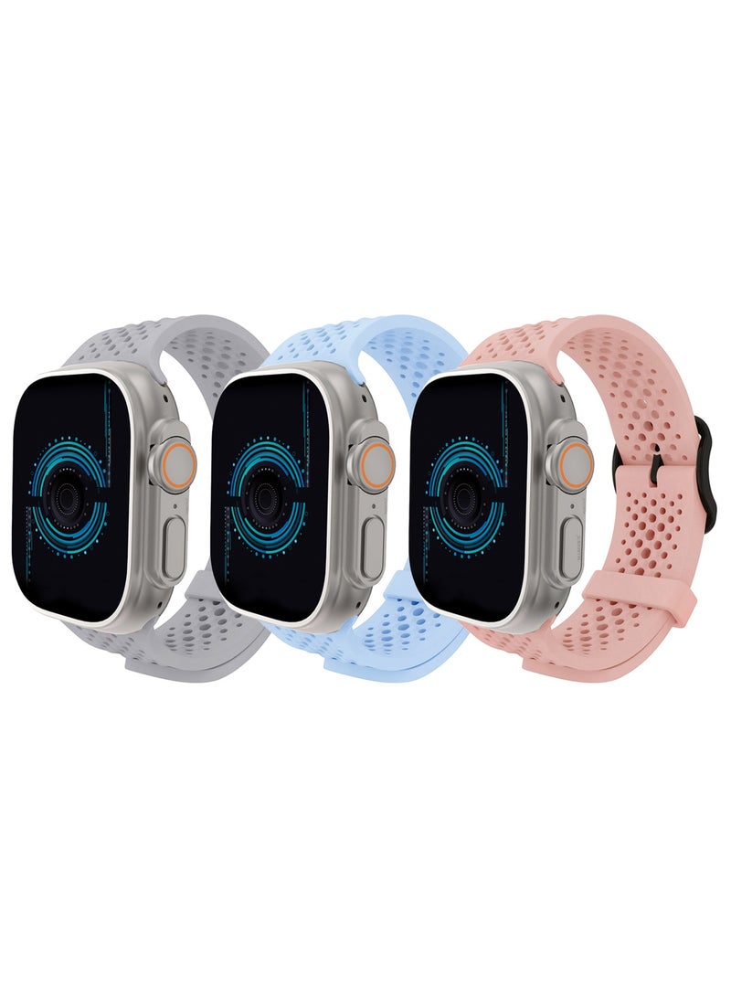 3Packs 49mm/45mm/44mm/ Sport Silicone Watch Band Compatible with Apple Watch Series 9/8/7/6/5/4/3/2/1 & SE – Breathable Soft Strap with Buckle - Image 2