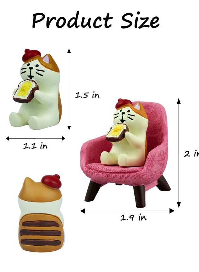Mevodeata Cute Mini Cat Eating Toast Bread Figurine with Small Sofa Resin Cat Figure for Office Home Decor - Cute Cat Gift for Cat Lovers (Pink Sofa) - Image 2
