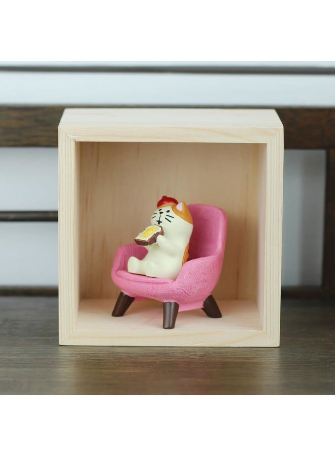 Mevodeata Cute Mini Cat Eating Toast Bread Figurine with Small Sofa Resin Cat Figure for Office Home Decor - Cute Cat Gift for Cat Lovers (Pink Sofa) - Image 4