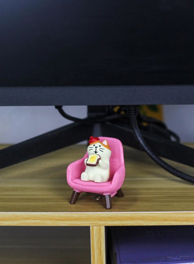 Mevodeata Cute Mini Cat Eating Toast Bread Figurine with Small Sofa Resin Cat Figure for Office Home Decor - Cute Cat Gift for Cat Lovers (Pink Sofa) - Image 5