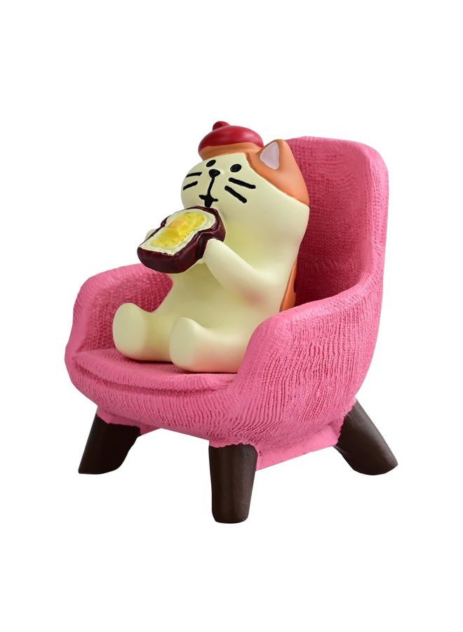 Mevodeata Cute Mini Cat Eating Toast Bread Figurine with Small Sofa Resin Cat Figure for Office Home Decor - Cute Cat Gift for Cat Lovers (Pink Sofa) - Image 1