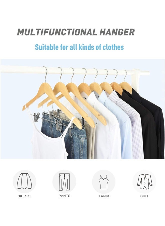 Wooden Suit Hangers with Adjustable Metal Clips 10 Pack, Solid Smooth Wood Clothes Hangers, 360° Swivel Hook, Premium Pants Hangers  - Image 5