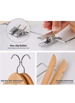 Generic Wooden Suit Hangers with Adjustable Metal Clips 10 Pack, Solid Smooth Wood Clothes Hangers, 360° Swivel Hook, Premium Pants Hangers  - Image 3