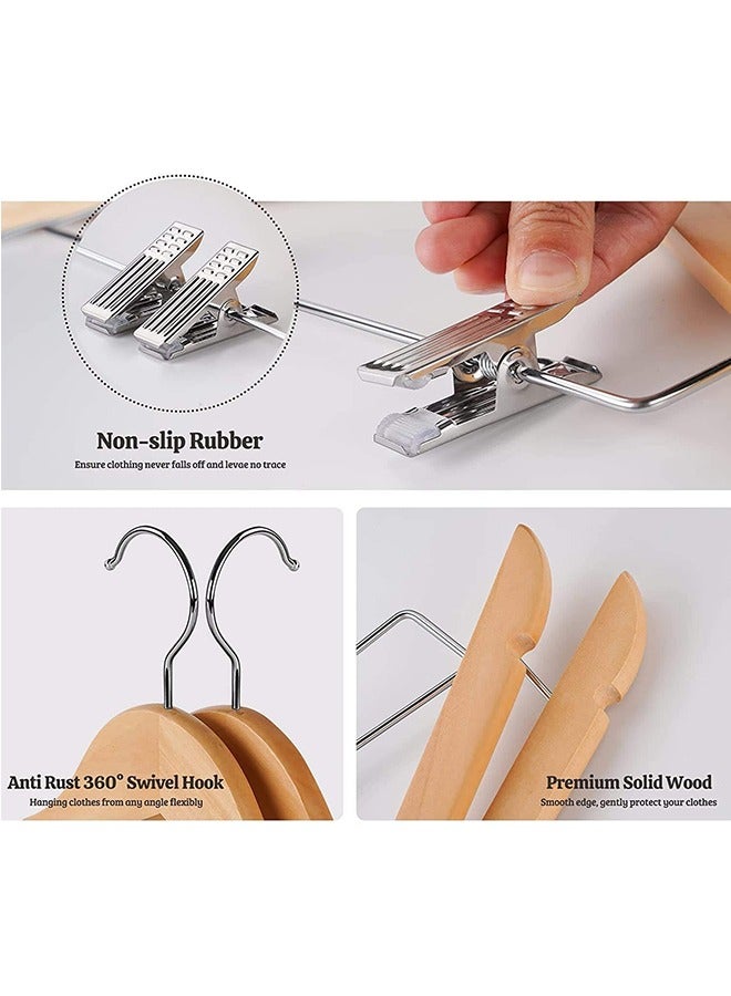 Wooden Suit Hangers with Adjustable Metal Clips 10 Pack, Solid Smooth Wood Clothes Hangers, 360° Swivel Hook, Premium Pants Hangers  - Image 3