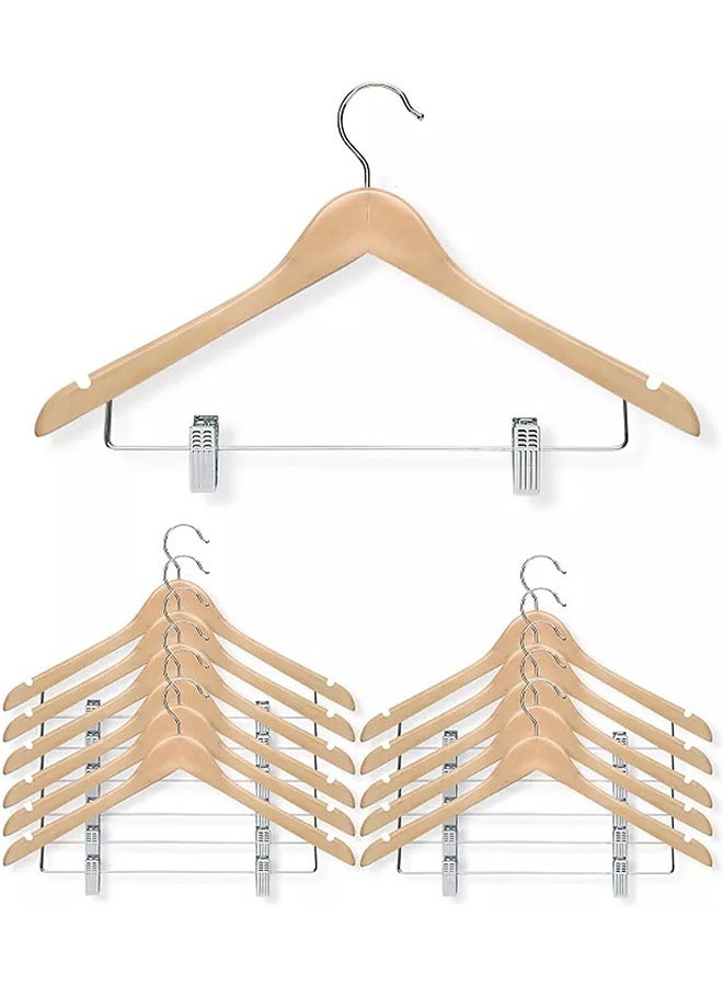 Wooden Suit Hangers with Adjustable Metal Clips 10 Pack, Solid Smooth Wood Clothes Hangers, 360° Swivel Hook, Premium Pants Hangers  - Image 2
