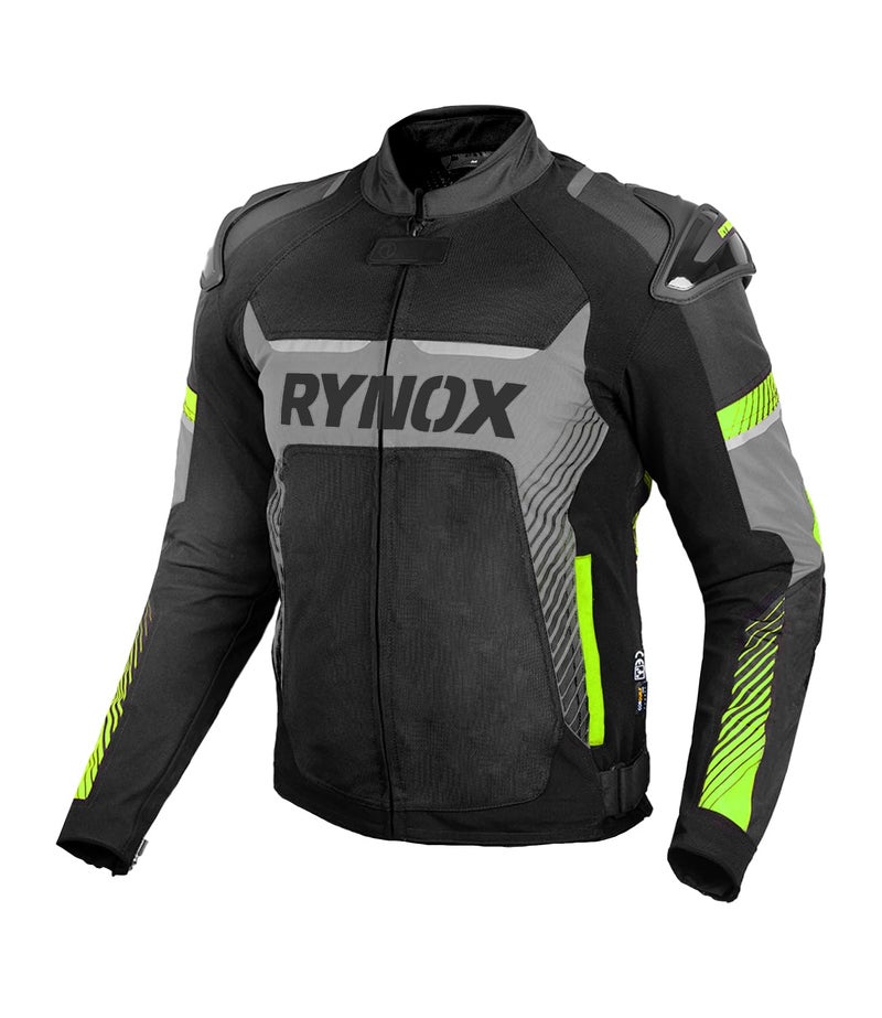 Rynox Apex Evo Jacket - CE Certified Class AA | Motorcycle Riding Jacket | Impact Protection | Abrasion Resistance - Black Hi-Viz Green, Large - Image 1