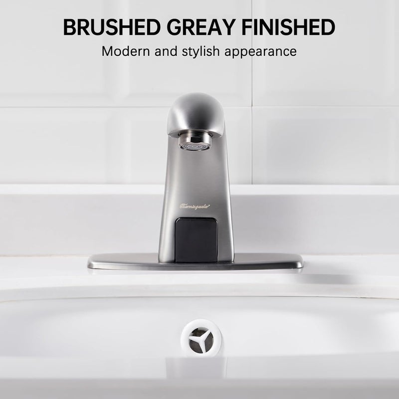 Charmingwater Touchless Bathroom Sink Faucet, Motion Automatic Sensor Faucet with Hole Cover Plate, Brushed Grey - Image 3