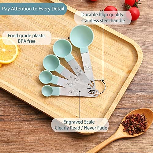 Huygens Measuring Cups and Spoons Set of Huygens Kitchen Gadgets 10 Pieces, Stackable Stainless Steel Handle Measuring Cups for Measuring Dry and Liquid Ingredient (Lake blue) - Image 3