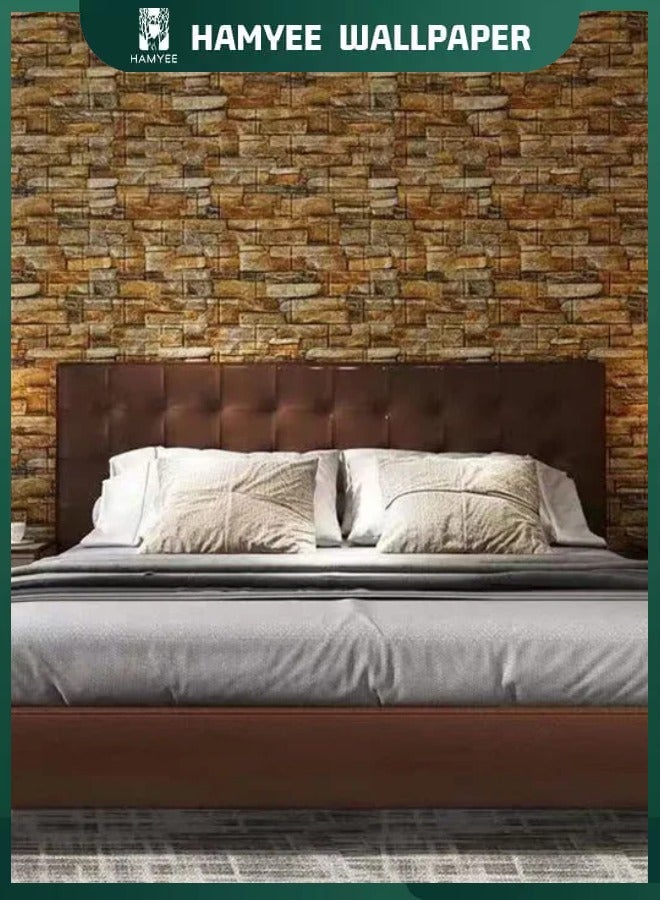 HAMYEE 3D Foam Bricks Wallpaper Set Yellow, Peel And Stick Wallpaper, Self-adhesive removable wallpaper, For Bedroom/Living Room/TV Wall And Home Decoration 70*77 - Image 3