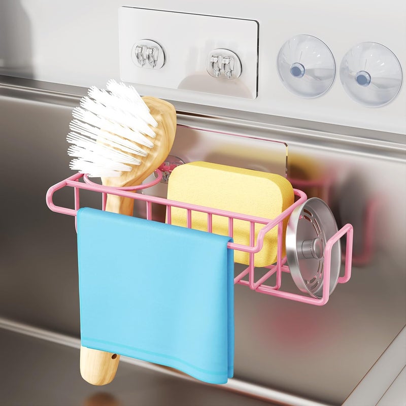 HapiRm Sink Caddy Sponge Holder - No Drill Sponge Holder for Kitchen Sink, Rustproof and Waterproof Kitchen Organizer - Pink - Image 1