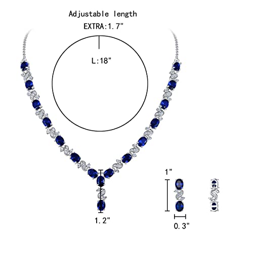 EleQueen Women's Silver-tone Cubic Zirconia Oval Shape Leaf Necklace Earrings Set For Brides And Weddings Sapphire Color - Image 5