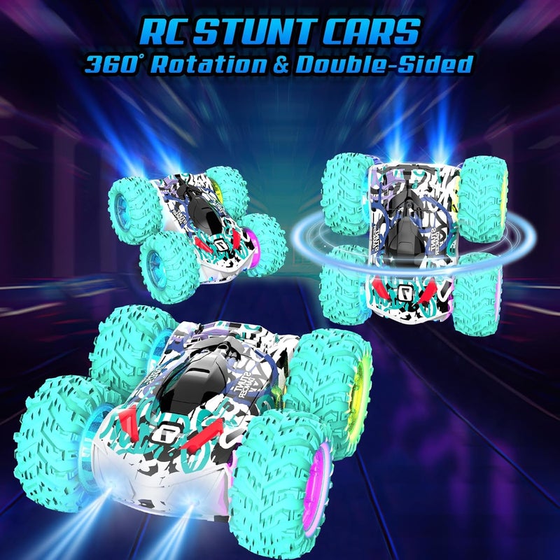 OMIRE High Speed Remote Control Stunt Car with Lights - 2.4GHz Double Sided 360° Flips for Kids - Image 4