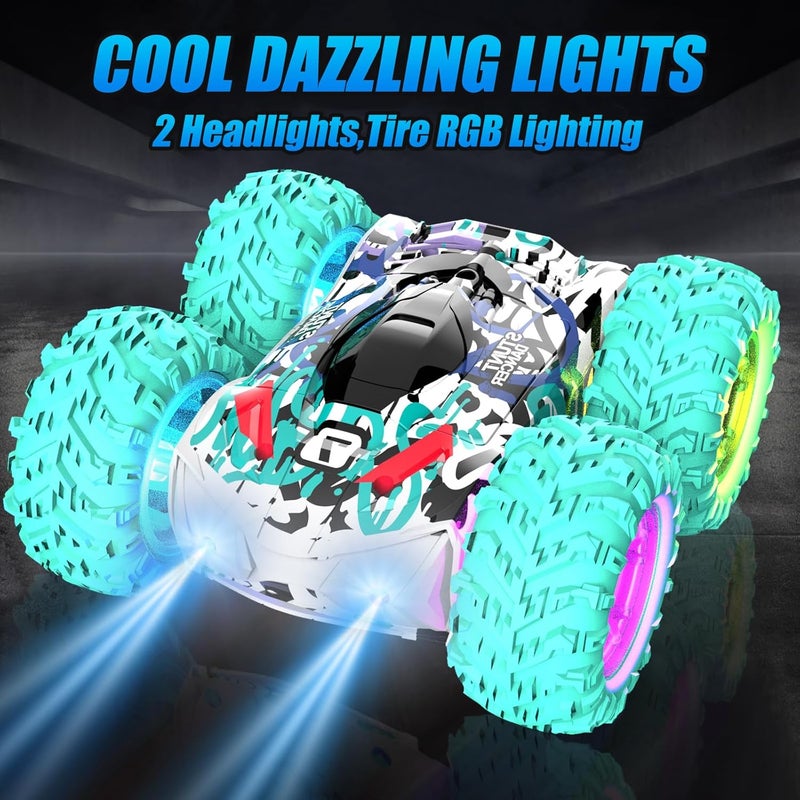 OMIRE High Speed Remote Control Stunt Car with Lights - 2.4GHz Double Sided 360° Flips for Kids - Image 2