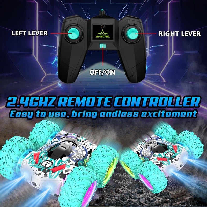 OMIRE High Speed Remote Control Stunt Car with Lights - 2.4GHz Double Sided 360° Flips for Kids - Image 5