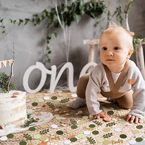 Minatee 400 Pcs Greenery Baby Shower Confetti Scatter Decorations Green Brown White Table Confetti Dots with Eucalyptus and Gold Scatter for Baby Shower Gender Reveal Decor - Image 5