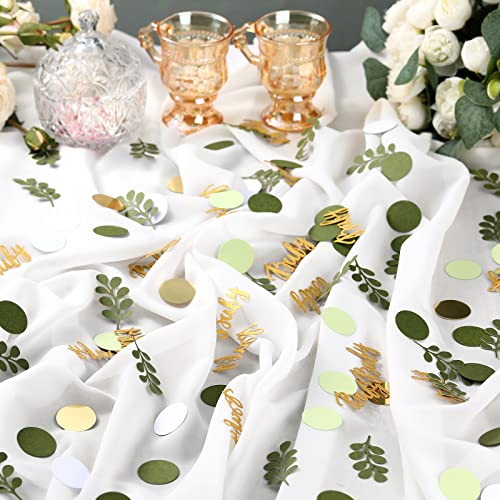 Minatee 400 Pcs Greenery Baby Shower Confetti Scatter Decorations Green Brown White Table Confetti Dots with Eucalyptus and Gold Scatter for Baby Shower Gender Reveal Decor - Image 3