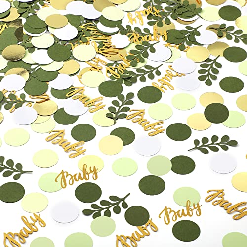 Minatee 400 Pcs Greenery Baby Shower Confetti Scatter Decorations Green Brown White Table Confetti Dots with Eucalyptus and Gold Scatter for Baby Shower Gender Reveal Decor - Image 1
