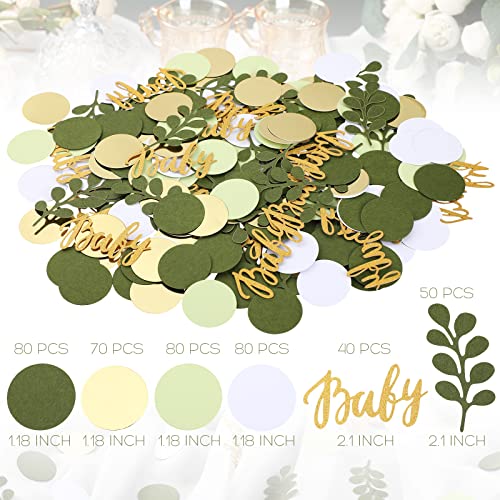 Minatee 400 Pcs Greenery Baby Shower Confetti Scatter Decorations Green Brown White Table Confetti Dots with Eucalyptus and Gold Scatter for Baby Shower Gender Reveal Decor - Image 2