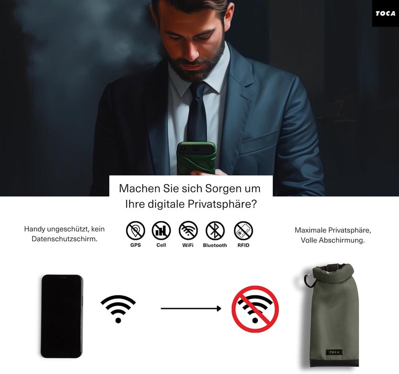 TOCA No Signal Sleeve Faraday-bag, Signal Blocking Pouch, Mobile Phone Protection, Blocking, Prevents splintering, tracking and tracking on mobile devices - Image 2