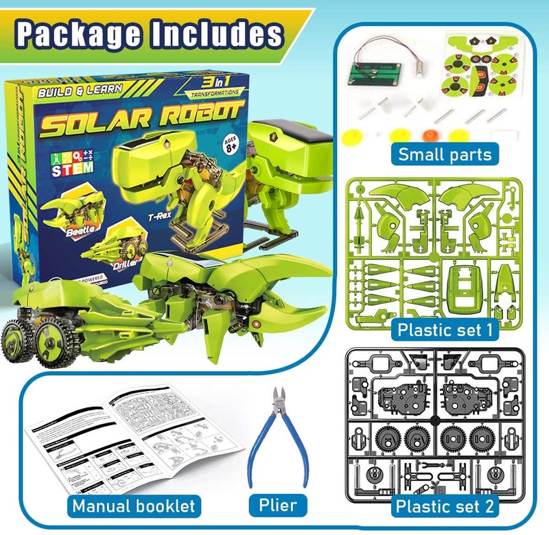 Dinonano STEM Solar Robot Toys for Kids - 3 in 1 Building Games Educational Science Coding Engineering Kit for Boys Girls Ages 5 6 7 8-12 STEM Toys Dinosaur Gift School Family Creative Activities - Image 2