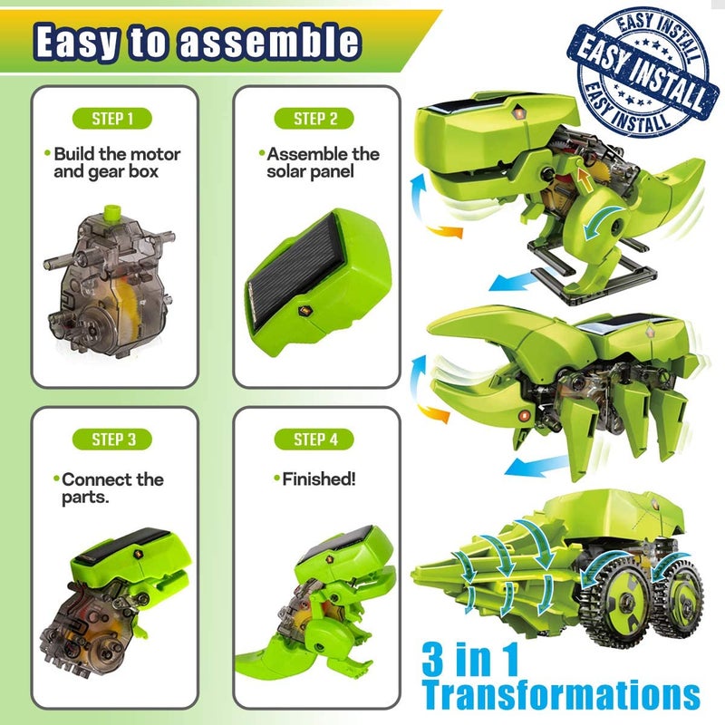 Dinonano STEM Solar Robot Toys for Kids - 3 in 1 Building Games Educational Science Coding Engineering Kit for Boys Girls Ages 5 6 7 8-12 STEM Toys Dinosaur Gift School Family Creative Activities - Image 5