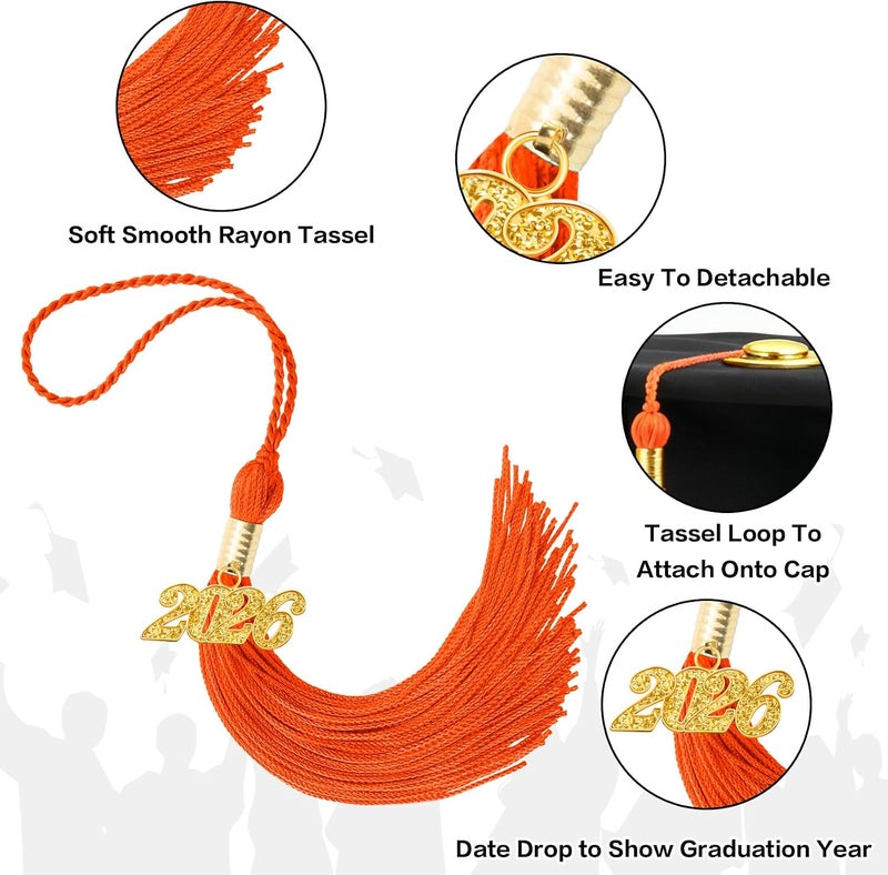 RHOttbiy 2026 Graduation Tassel, 2026 Tassel Graduation, 2026 Tassels for Graduations Cap with 2026 Year Gold Charms for Graduate Cap, Orange Graduations Tassels for Class of 2026 Grad Ceremonies Accessories - Image 4