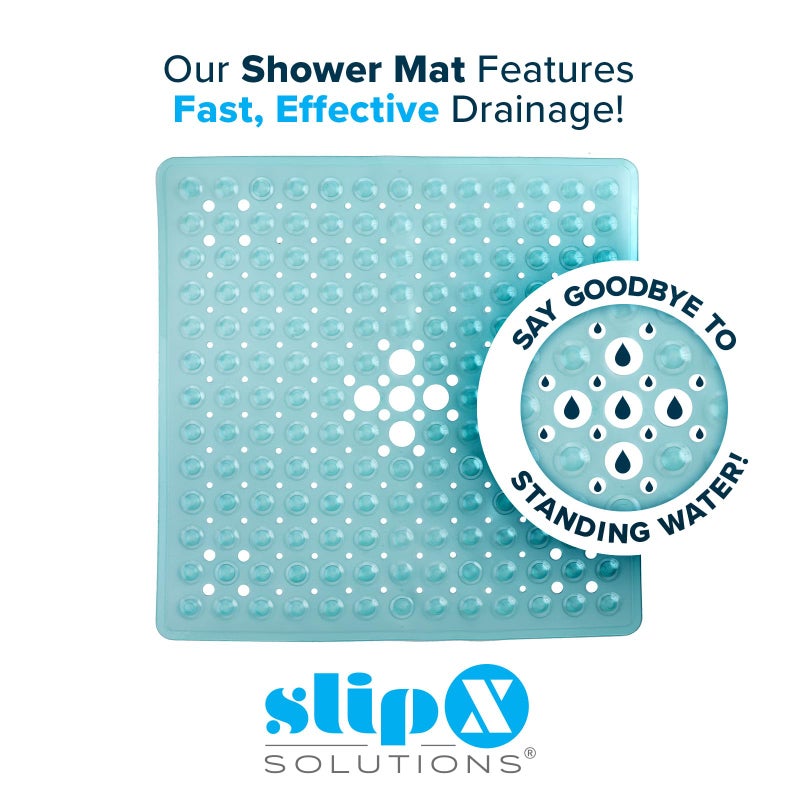 SlipX Solutions حصيرة استحمام مربعة أساسية من SlipX Solutions 21x21 سطح محكم الملمس 25 أكواب شفط أقوى غير قابلة للانزلاق تناسب جميع الأعمار تناسب حواجز الاستحمام القياسية والأحواض أكوا - Image 5