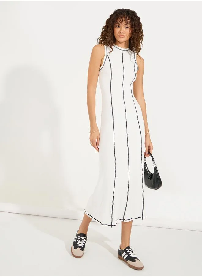 Styli Overlock Seam Detail Ribbed Midi Dress