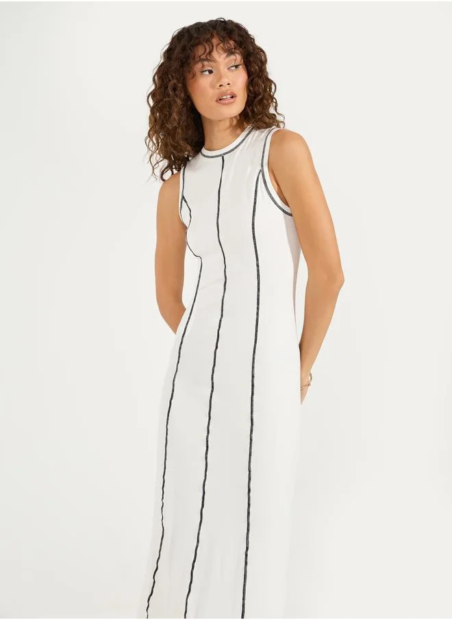 Styli Overlock Seam Detail Ribbed Midi Dress