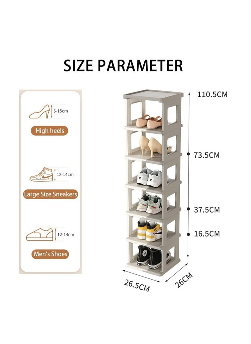 Generic - Foldable Shoe Rack Plastic Vertical Shoe Tower Multi-Function Shoe Organizer for Entryway, Hallway, Bedroom and Bathroom Storage Shelf Space Saving (Beige) - Image 1
