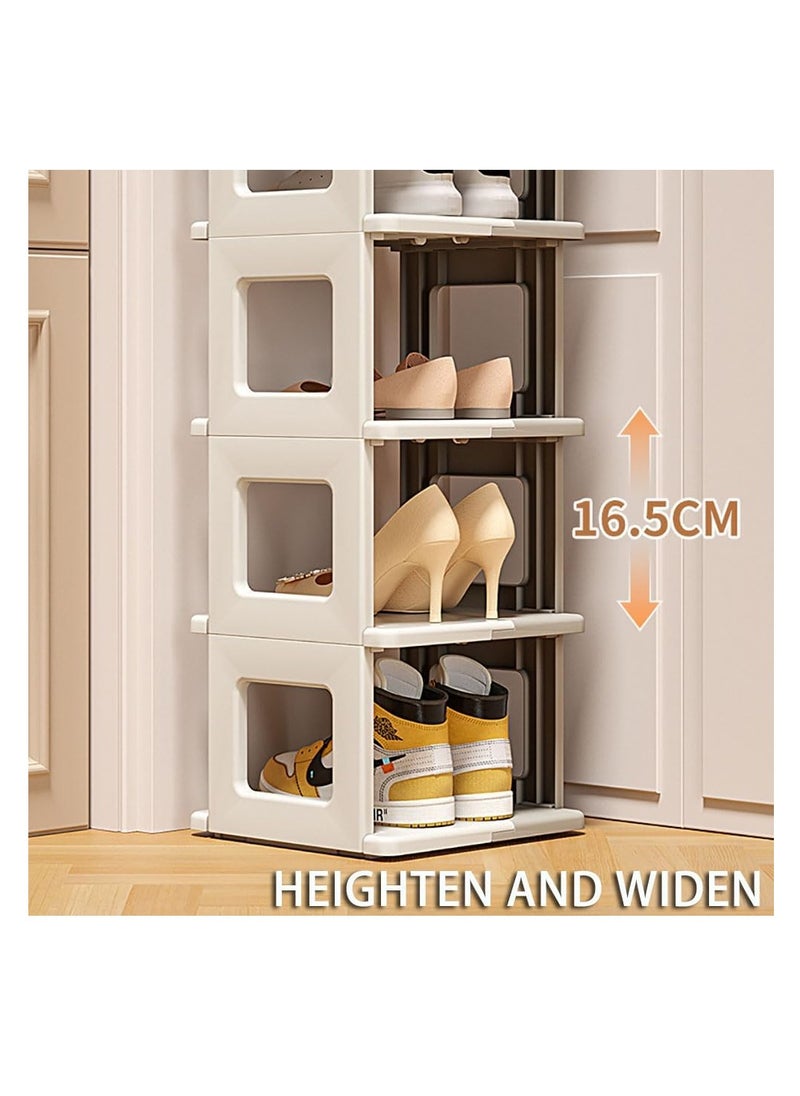 Generic - Foldable Shoe Rack Plastic Vertical Shoe Tower Multi-Function Shoe Organizer for Entryway, Hallway, Bedroom and Bathroom Storage Shelf Space Saving (Beige) - Image 1