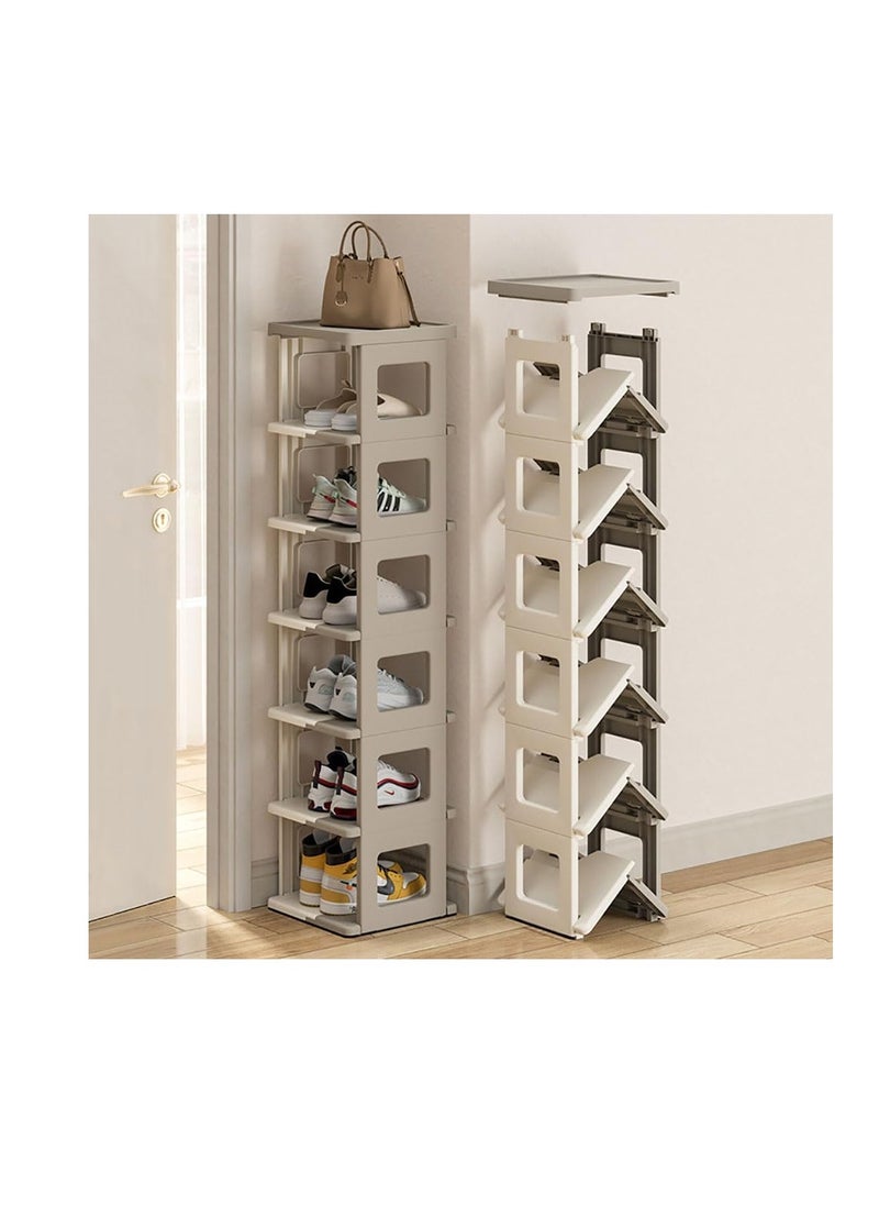 Generic - Foldable Shoe Rack Plastic Vertical Shoe Tower Multi-Function Shoe Organizer for Entryway, Hallway, Bedroom and Bathroom Storage Shelf Space Saving (Beige) - Image 1