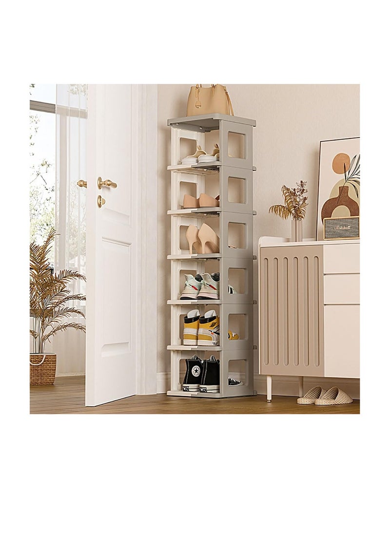 Generic - Foldable Shoe Rack Plastic Vertical Shoe Tower Multi-Function Shoe Organizer for Entryway, Hallway, Bedroom and Bathroom Storage Shelf Space Saving (Beige) - Image 1