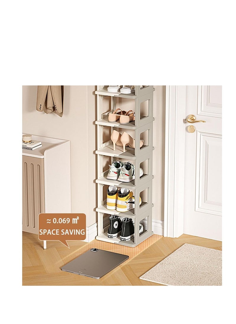 Generic - Foldable Shoe Rack Plastic Vertical Shoe Tower Multi-Function Shoe Organizer for Entryway, Hallway, Bedroom and Bathroom Storage Shelf Space Saving (Beige) - Image 1