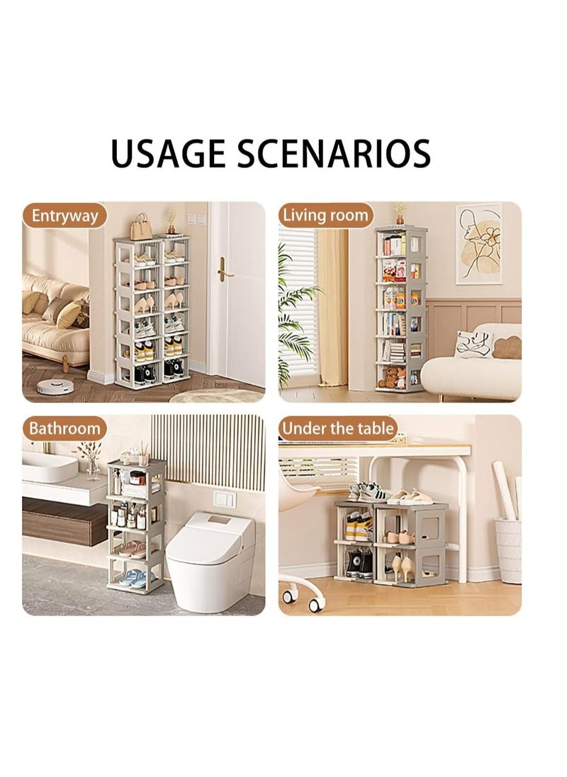 Generic - Foldable Shoe Rack Plastic Vertical Shoe Tower Multi-Function Shoe Organizer for Entryway, Hallway, Bedroom and Bathroom Storage Shelf Space Saving (Beige) - Image 1