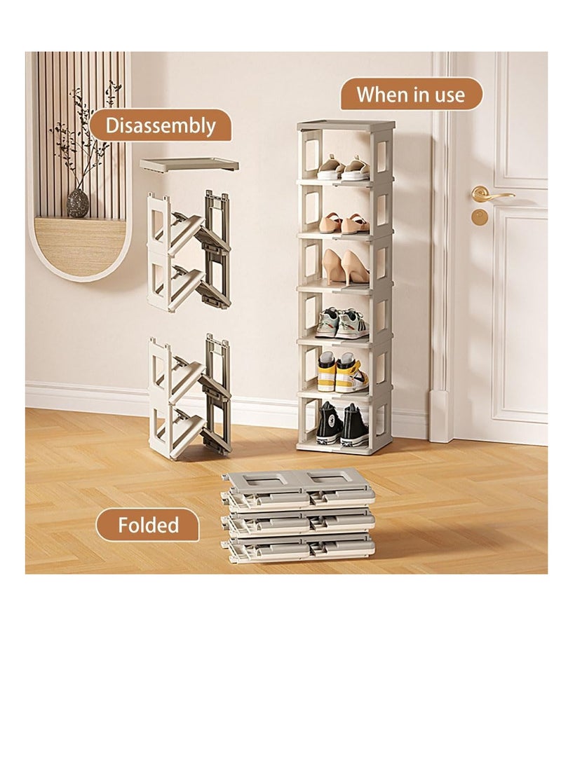 Generic - Foldable Shoe Rack Plastic Vertical Shoe Tower Multi-Function Shoe Organizer for Entryway, Hallway, Bedroom and Bathroom Storage Shelf Space Saving (Beige) - Image 1