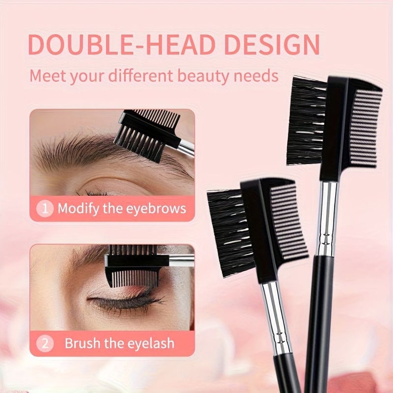 4PCS Black And Pink Eye Lash Brushes Separator Dual Head Eyebrow Comb For Women Grooming Shaping Brow Eliminating Mascara Clumps Separating Lashes Eyelashes Extension - Image 2