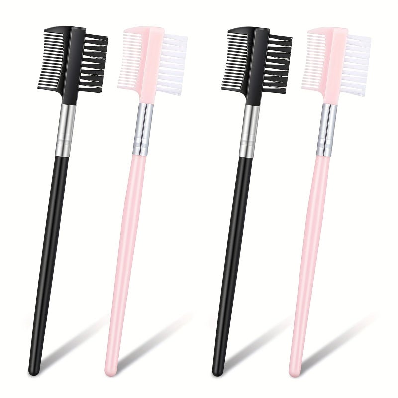 4PCS Black And Pink Eye Lash Brushes Separator Dual Head Eyebrow Comb For Women Grooming Shaping Brow Eliminating Mascara Clumps Separating Lashes Eyelashes Extension - Image 1