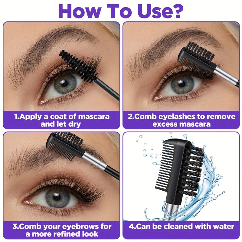 4PCS Black And Pink Eye Lash Brushes Separator Dual Head Eyebrow Comb For Women Grooming Shaping Brow Eliminating Mascara Clumps Separating Lashes Eyelashes Extension - Image 5