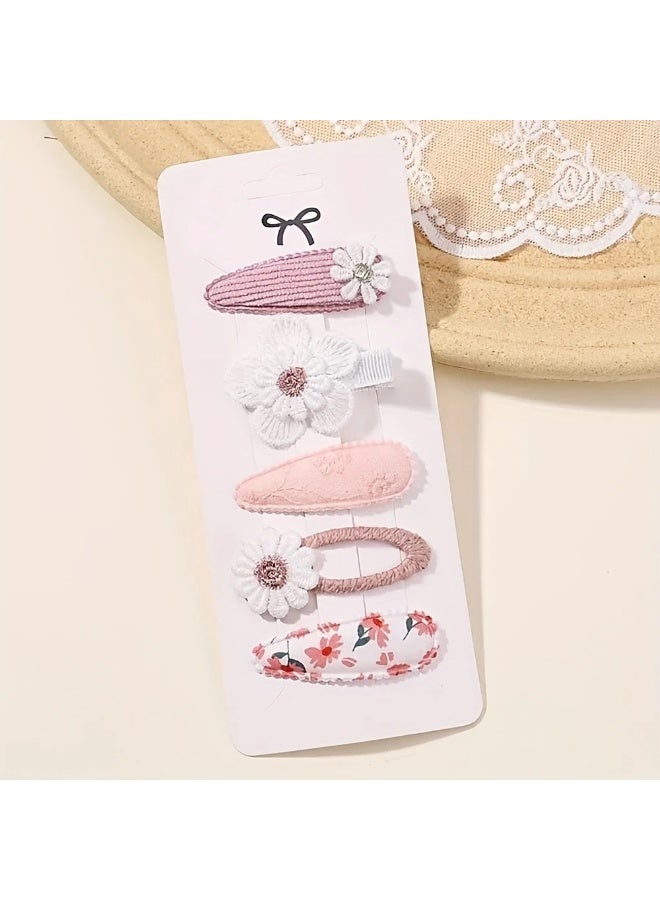 Goolsky Adorable Floral 5pcs Set Nylon Clips - Cute Bunny Princess Style Hairpins for 3-14 Years - All-Season Festive Side Bang Accessories for Parties - Image 4