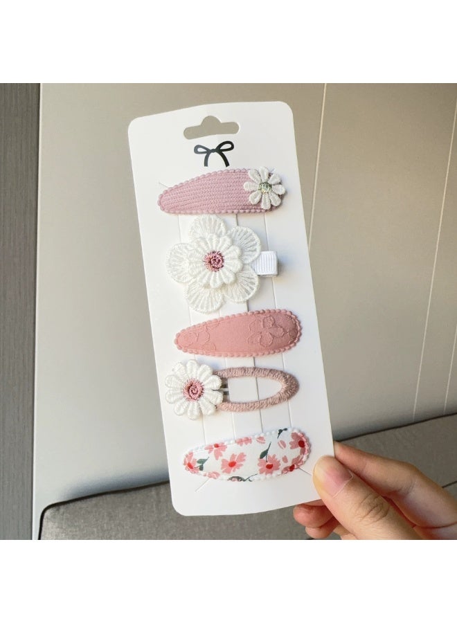 Goolsky Adorable Floral 5pcs Set Nylon Clips - Cute Bunny Princess Style Hairpins for 3-14 Years - All-Season Festive Side Bang Accessories for Parties - Image 1