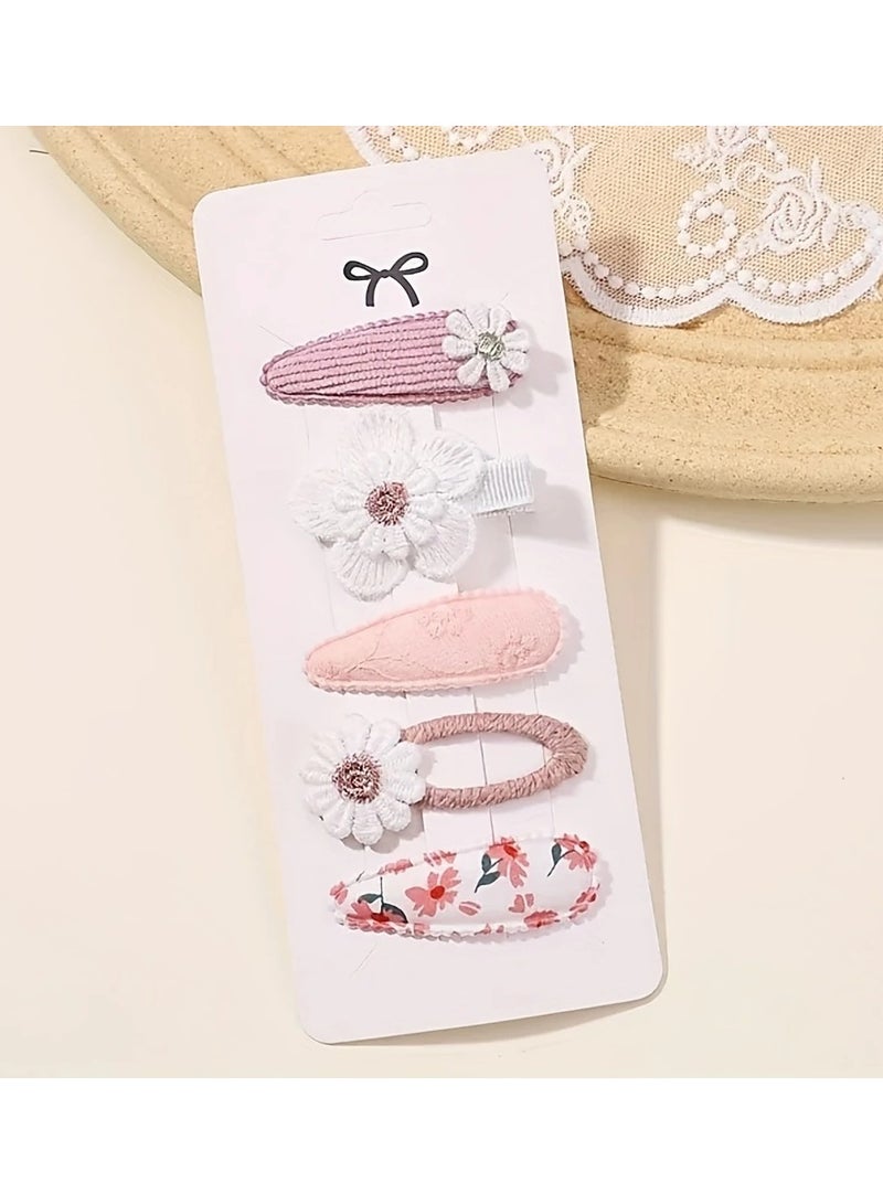 Goolsky Adorable Floral 5pcs Set Nylon Clips - Cute Bunny Princess Style Hairpins for 3-14 Years - All-Season Festive Side Bang Accessories for Parties - Image 5