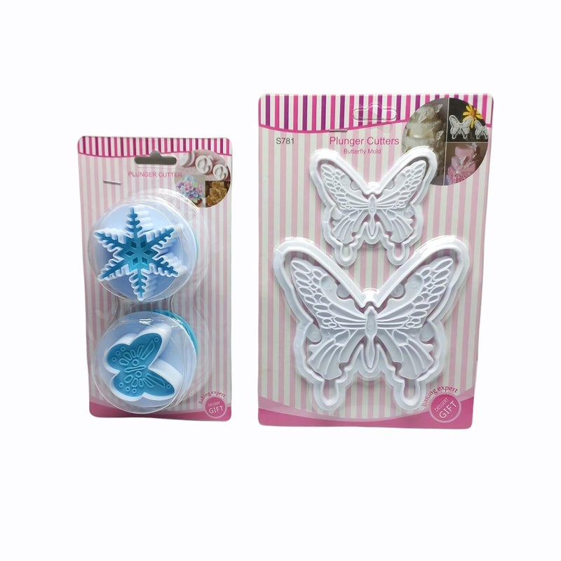 Bake Bully Bake Bully2PCs Plastic Fondant Butterfly 2pcs Plastic Butterfly and Snow Flake Impression Cookie Cutter Cake Decorating Tools Set of 2 - Image 1