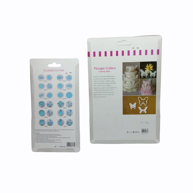 Bake Bully Bake Bully2PCs Plastic Fondant Butterfly 2pcs Plastic Butterfly and Snow Flake Impression Cookie Cutter Cake Decorating Tools Set of 2 - Image 2