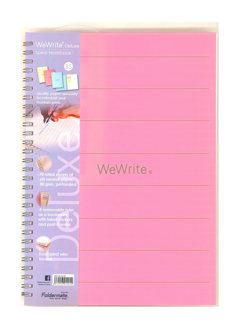 Foldermate دفتر ملاحظات حلزوني فاخر بحجم B5، 70 ورقة، غلاف وردي - Image 1